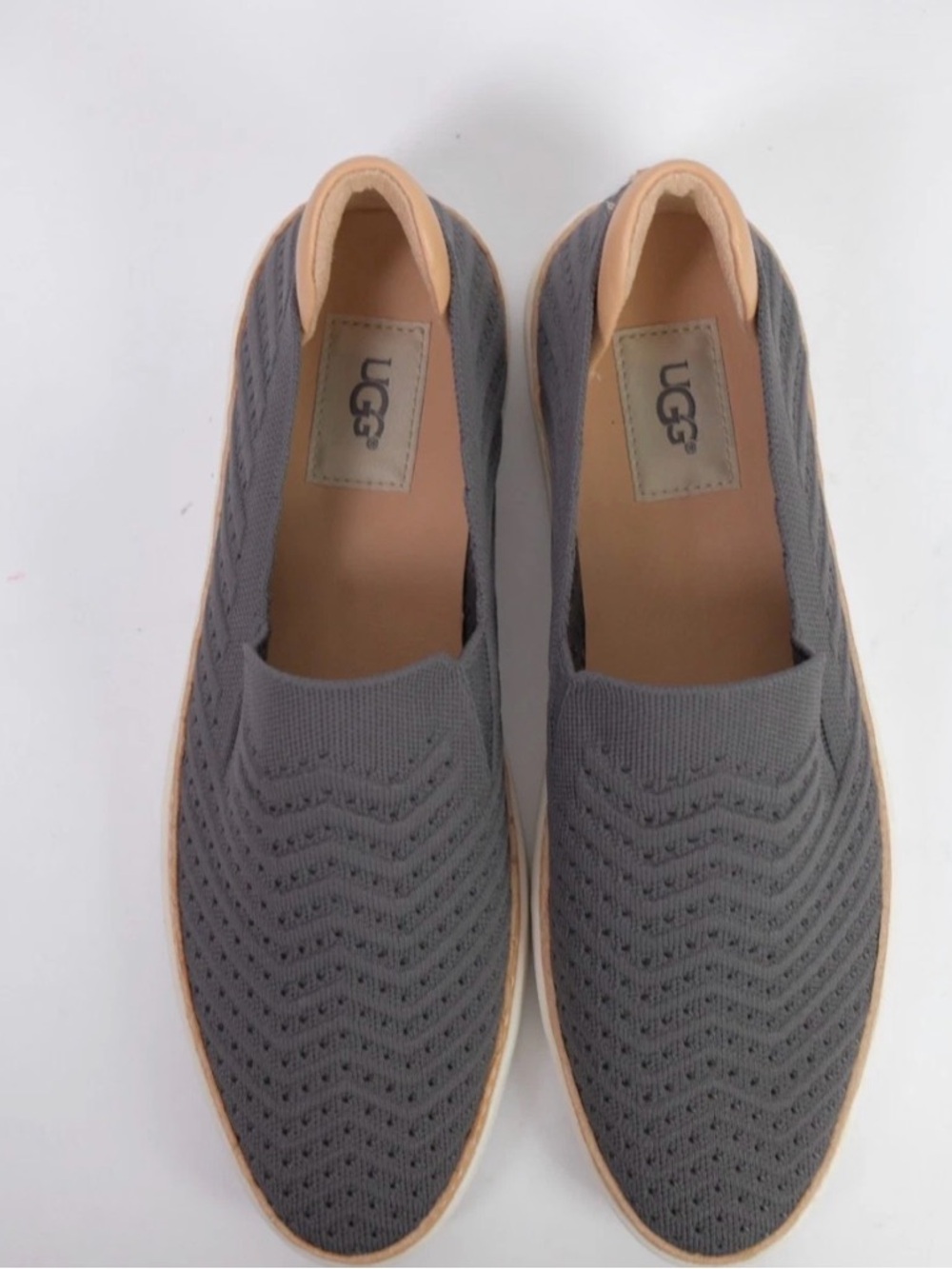 UGG Men's Charcoal Knit Slip-On Loafers with Tan Accents - Picture 2 of 3